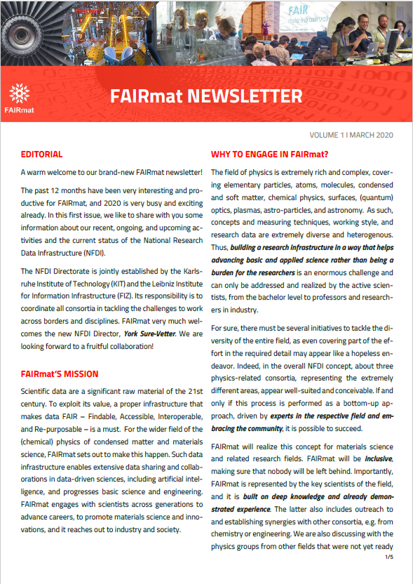 Front page of the first FAIRmat newsletter