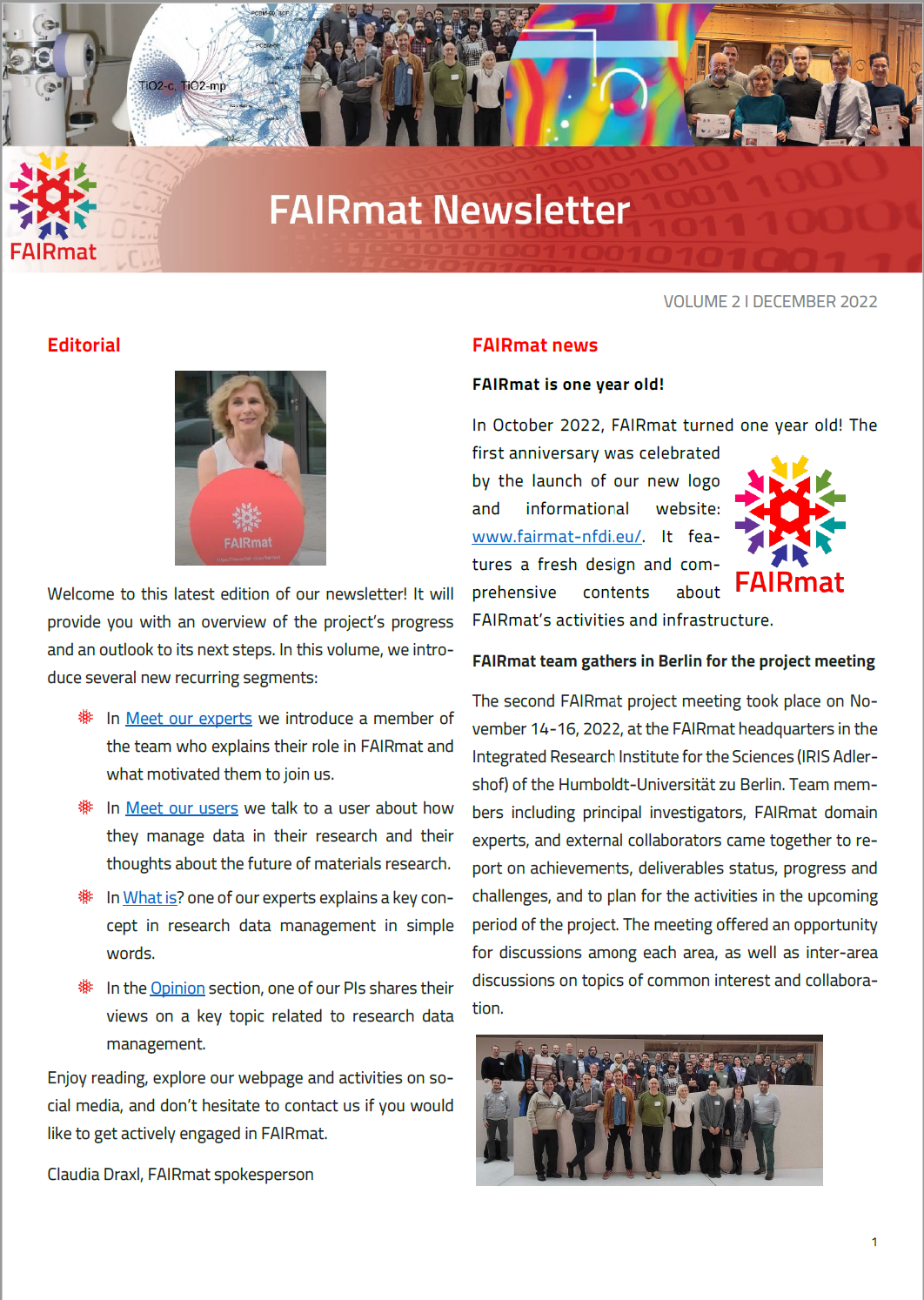 Front page of the second FAIRmat newsletter